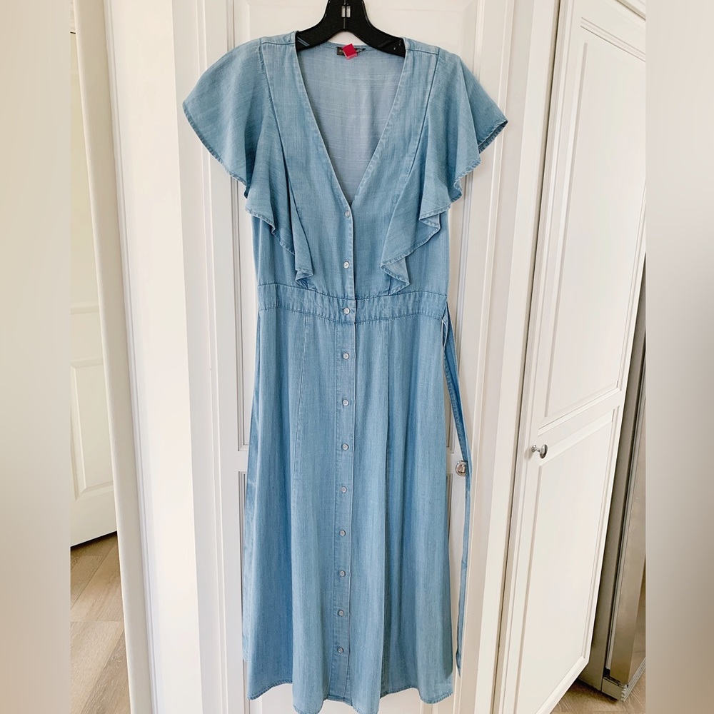 Vince Camuto Women's Blue Ruffled Button Front Chambray Shirt Dress Size… - Picture 4 of 7